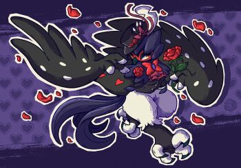 1other alternate_color alternate_shiny_pokemon ascot beak bird black_feathers black_hat border bow closed_mouth decidueye feathers flower full_body furry gen_7_pokemon hat hat_ribbon highres looking_at_viewer nintendo ouroborotter owl pink_ascot pink_bow plume pokemon pokemon_(creature) pokemon_focus purple_background purple_border purple_feathers red_flower red_petals red_rose ribbon rose simple_background solo standing talons white_feathers winged_arms wings yellow_eyes