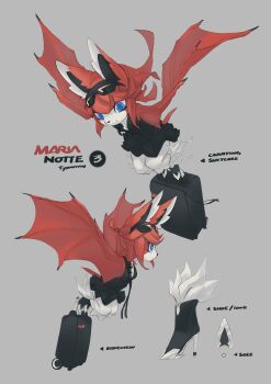 1girl 2018 absurdres animal_ears bat_(animal) bat_ears bat_girl bat_tail bat_wings black_dress black_nails blue_eyes breasts chinese_commentary cleavage closed_mouth commentary dress english_commentary eyewear_on_head flying freedom_planet freedom_planet_2 from_above from_side furry furry_female high_heels highres krita_(medium) light_smile looking_ahead looking_down maria_notte medium_breasts medium_hair multiple_views puffy_shorts red_fur red_hair reference_sheet shorts signature simple_background suitcase sunglasses tsurime tyson_tan white_shorts wings