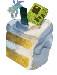 Rule 34 | cake, digimon, digimon (creature), food, gammamon, horns, open mouth, silhouette, wings, yellow eyes