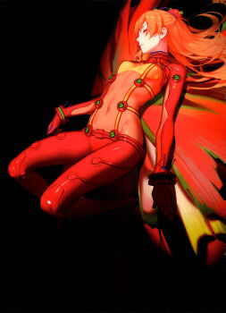 Rule 34 | 1girl, absurdres, ask (askzy), closed eyes, closed mouth, gloves, highres, long hair, lying, neon genesis evangelion, on back, orange hair, red gloves, souryuu asuka langley, tight clothes