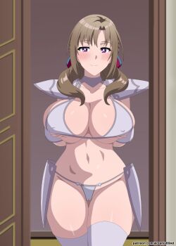1girl artanis69 blush bra breasts brown_hair highres long_hair mature_female oosuki_mamako panties smile solo tsuujou_kougeki_ga_zentai_kougeki_de_ni-kai_kougeki_no_okaasan_wa_suki_desu_ka? underwear