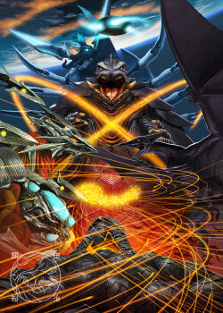 Rule 34 | absorbing, alien, angry, arm blade, beta gamera, bioluminescence, blue eyes, blue fire, bug, claws, cloud, crest, daiei film, earth (planet), energy, energy ball, energy beam, epic, fire, flying, fossil, gamera, gamera: guardian of the universe, gamera (series), gamera 2: attack of legion, gamera 3: revenge of iris, giant, giant monster, glowing, glowing eyes, green eyes, gyaos, highres, hyper gyaos, iris (gamera), island, japan, kaida yuji, kaiju, legion (gamera), looking at viewer, magatama, mana (mythology), monster, multiple persona, no humans, no pupils, ocean, official art, open mouth, orange eyes, particles, planet, plasma, roaring, sea monster, sharp teeth, shell, signature, slit pupils, space, space monster, spinning, tail, talons, teeth, tentacles, tongue, turtle, turtle shell, tusks, water, weapon, white fire, wings, yellow eyes