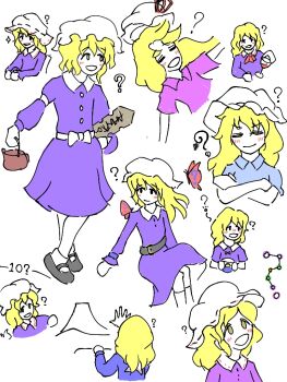 1girl :d ? belt black_belt blonde_hair blue_shirt blush bow bowtie bug butterfly changeability_of_strange_dream chemical_structure closed_eyes collared_dress collared_shirt commentary commentary_request contrast_collar crossed_arms cup dateless_bar_&quot;old_adam&quot; dr.latency&#039;s_freak_report dress from_behind ghostly_field_club hair_between_eyes hat hat_ribbon holding holding_cup holding_teapot insect kannsoupannpa long_dress long_hair long_sleeves looking_at_animal looking_up magical_astronomy maribel_hearn mary_janes medium_hair mob_cap mountain multiple_persona neo-traditionalism_of_japan official_alternate_costume official_alternate_hairstyle open_mouth outstretched_arms pink_shirt puffy_long_sleeves puffy_sleeves purple_dress rainbow-colored_septentrion red_bow red_bowtie red_ribbon retrospective_53_minutes ribbon sash scene_reference shirt shoes short_sleeves sitting sleeve_garter smile smug socks solo sparkle spread_arms taboo_japan_disentanglement teapot touhou translated trojan_green_asteroid white_bow white_hat white_sash white_socks