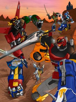 absurdres canards character_request clip_studio_paint_(medium) crossover daijuujin dairugger_xv_(mecha) daizyuzin dino_megazord fangs fighting glowing glowing_eyes golion_(mecha) gosei_sentai_dairanger highres holding holding_sword holding_weapon horns hyakujuu-ou_golion jaws khobra1981 kyouryuu_sentai_zyuranger lion mashup mecha mighty_morphin_power_rangers military military_vehicle netflix no_humans open_mouth power_rangers retro_artstyle robot rugger_guard_(spaceship) science_fiction spacecraft super_robot super_sentai sword thunder_megazord tokusatsu voltron:_legendary_defender lion_voltron voltron_(series) weapon yellow_eyes