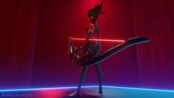 1girl 3d absurdres ass bow breasts genshin_impact highres kitsuneecchi nude solo standing tattoo vicineko yoimiya_(genshin_impact)