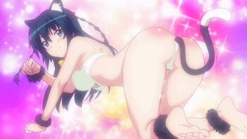 1girl :d all_fours anal anal_object_insertion animal animal_ears animated animated_gif armpits ass ass_focus back bare_back barefoot bell black_hair blue_eyes blush bow bow_bra bow_panties bra breasts butt_crack cat cat_ears cat_tail collar fang feet fingernails himekawa_hayuru huge_ass kadokawa kneeling leg_focus legs long_hair looking_at_viewer looking_back masou_gakuen_hxh medium_breasts miyai_kana object_insertion open_mouth panties pet_play red_bow seductive_smile sex_toy shiny_background sideboob smile soles tail toenails toes tongue twintails underwear white_bra white_panties