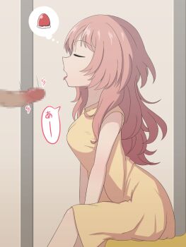 "artist:eichi5257" 1boy 1girl brown_hair censored closed_eyes dress eichi5257 erection imagining imminent_fellatio mie_ai mosaic_censoring open_mouth penis sukinako_ga_megane_wo_wasureta tongue yellow_dress