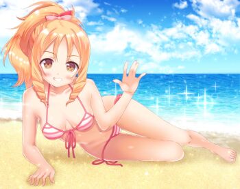 1girl artist_request bikini blonde_hair eromanga_sensei groin looking_at_viewer side-tie_bikini_bottom smile swimsuit tagme yamada_elf