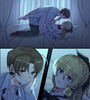 1b_104 blush boy_on_top breasts breath commission commissioner_upload curtains hand_on_another's_cheek hand_on_another's_face holding_hands katawa_shoujo leg_lock moonlight nakai_hisao nipples non-web_source on_bed partially_undressed satou_lilly skeb_commission sweat