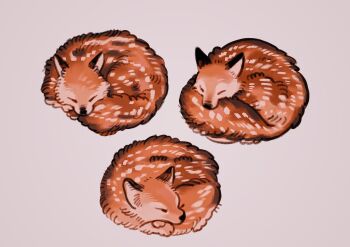 Rule 34 | alt text, animal, animal focus, brown theme, closed eyes, commentary, curled up, deer print, ears up, english commentary, fluffy, fox, grey background, highres, lying, meyoco, no humans, original, polka dot, simple background, sketch, warm colored