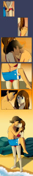 1boy 1girl absurdres ash_ketchum bikini black_hair blue_swim_trunks brown_hair carrying carrying_person highres kiss long_image looking_at_another male_swimwear may_(pokemon) nintendo pokemon pokemon_(anime) pokemon_rse_(anime) princess_carry red_bikini reverse_princess_carry shiori887 swim_trunks swimsuit tall_image