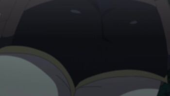 1boy 1girl animated anime_screenshot ass ass_focus black_gloves black_hair black_shorts elbow_gloves fingerless_gloves from_behind gloves highres huge_ass krai_andrey long_hair medium_hair nageki_no_bourei_wa_intaishitai pink_hair romper running shirt shorts sound tagme thighs tino_shade video white_shirt wide_hips