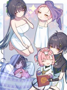 Rule 34 | 2girls, absurdres, adoptive parent and adoptive child, aemeath (wuthering waves), aemeath (young) (wuthering waves), black hair, black jacket, breasts, commentary request, dress, female rover (perpetual spark) (wuthering waves), female rover (wuthering waves), hair ornament, highres, jacket, long hair, medium breasts, mother and daughter, multiple girls, mutii, orange eyes, pink hair, rover (wuthering waves), sleeping together, smile, sparkle, star-shaped pupils, star (symbol), symbol-shaped pupils, tacet mark (wuthering waves), twitter username, white dress, wuthering waves, yellow eyes