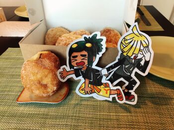 Rule 34 | > <, 2boys, black pants, black shirt, blonde hair, closed eyes, dark-skinned male, dark skin, gladion (pokemon), hair over one eye, hau (pokemon), highres, malasada, multiple boys, nintendo, open mouth, orange shoes, pants, paper child, pokemon, pokemon sm, pulling, red footwear, shirt, shoes, shorts, torn clothes, torn pants, yellow shorts, yoyterra