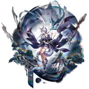 Rule 34 | 1girl, 3mo, absurdres, animal, animal ears, ankle boots, arknights, beret, black coat, black hat, black skirt, boots, braid, cat, cat ears, cat girl, cat tail, closed mouth, coat, drop shadow, floating, floating clothes, floating hair, full body, grey tail, hair between eyes, hat, highres, holding, holding pen, light smile, long hair, looking at viewer, mole, mole under mouth, nib pen (object), official art, paper, pen, pleated skirt, purple ears, purple eyes, purple hair, purple tail, shirt, simple background, skirt, sleeveless, sleeveless shirt, smile, solo, tail, thigh strap, third-party source, transparent background, twin braids, very long hair, white boots, white hair, white shirt, xingzhu (arknights)