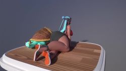 1girl 3d animated arm_support ass bikini black_hair blue_eyes blue_hair breasts dark-skinned_female dark_skin drednaw earclip earrings gen_8_pokemon hair_bun highres hoop_earrings jewelry large_breasts long_hair multicolored_hair navel nessa_(pokemon) nintendo pokemon pokemon:_twilight_wings pokemon_swsh single_hair_bun solo swimsuit tagme thick_thighs thighs two-tone_hair usukeninja video