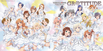 Rule 34 | 6+girls, :d, abe nana, absurdres, ahoge, akizuki ritsuko, album cover, amami haruka, animal ears, antenna hair, arm up, bare shoulders, black hair, blonde hair, blue eyes, brown eyes, brown hair, closed eyes, closed mouth, collarbone, copyright name, copyright notice, cover, crown, dream of winter (idolmaster), dress, drill hair, fake animal ears, futaba anzu, futami ami, futami mami, ganaha hibiki, glasses, gloves, green eyes, grey hair, hagiwara yukiho, hair ornament, hand up, high heels, highres, hoshii miki, idolmaster, idolmaster (classic), idolmaster cinderella girls, idolmaster starlit season, jewelry, jougasaki mika, jumping, kanzaki ranko, kikuchi makoto, kisaragi chihaya, long hair, looking at viewer, minase iori, miura azusa, moroboshi kirari, multiple girls, necklace, official alternate costume, official art, okuzora kohaku, one eye closed, open mouth, orange hair, pink hair, ponytail, rabbit ears, red eyes, shijou takane, shoes, short hair, siblings, sisters, smile, strapless, strapless dress, takatsuki yayoi, third-party source, twin drills, twins, twintails, v, white dress, white gloves, white shoes