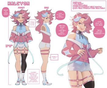 1boy :d :t black_thighhighs blue_eyes boots closed_mouth english_text fang gen_6_pokemon grey_footwear grey_shorts halcyon_(nyantcha) highres long_hair looking_at_viewer mole mole_under_eye multicolored_hair multiple_views nintendo nyantcha o-ring o-ring_thigh_strap open_mouth original personification pink_hair pink_pupils pointy_ears pokemon reference_sheet short_shorts shorts single_thighhigh skin_fang smile speech_bubble streaked_hair sylveon thigh_strap thighhighs trap