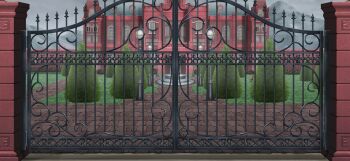 day fountain game_cg garden gate mansion no_humans non-web_source official_art open_mouth path road scarlet_devil_mansion scenery touhou touhou_gensou_eclipse tree