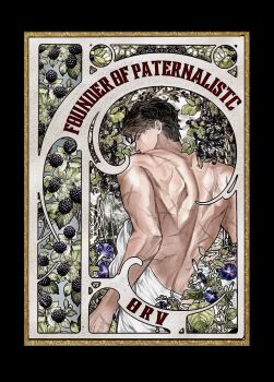 1boy art_nouveau black_hair blackberry_(fruit) cowboy_shot english_text from_behind half-closed_eyes highres looking_at_viewer looking_back male_focus multiple_scars muscular muscular_male omniscient_reader&#039;s_viewpoint robe scar scar_on_arm scar_on_back secretive_plotter short_hair solo toupou39 tree white_robe yoo_joonghyuk