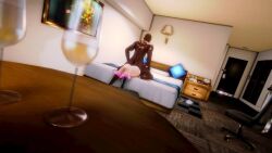 1girl 3d animated bed bedroom between_breasts boots bouncing_breasts breasts breasts_out curvy dark-skinned_male dark_skin dor_recio dress erection heel_up highres huge_breasts jiggle large_breasts large_penis latex leather long_hair on_bed open_clothes paizuri pasties penis red_hair shermie_(kof) shiny_clothes shiny_skin sleeveless sticker tagme the_king_of_fighters thick_thighs thighs undressing video wide_hips