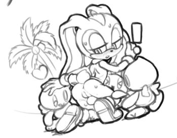 ! >_< 1girl ^_^ animal_nose anus ass bare_shoulders blush chao_(sonic) cleft_of_venus closed_eyes clothes_lift cream_the_rabbit creature dress dress_lift erection from_behind furry furry_female gloves greyscale grinding half-closed_eyes hand_on_another's_head hand_up heart hetero kneeling leaning_forward loli looking_back looking_down monochrome no_panties nose_blush open_mouth outdoors palm_tree penis precum pussy rabbit_ears rabbit_girl rabbit_tail rockthebull sega shoes short_dress sketch sleeveless sleeveless_dress sonic_(series) sweat teeth tree uncensored