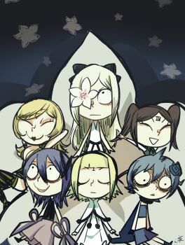 6+girls blonde_hair blue_hair brown_hair drag-on_dragoon drag-on_dragoon_3 closed_eyes five_(drag-on_dragoon) flower four_(drag-on_dragoon) kokomi_(aniesuakkaman) long_hair multiple_girls one_(drag-on_dragoon) purple_hair short_hair three_(drag-on_dragoon) twintails two_(drag-on_dragoon) white_hair zero_(drag-on_dragoon)