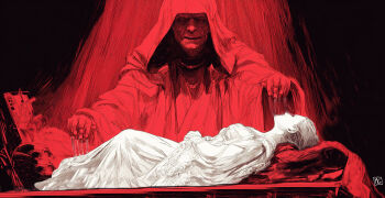 1boy 1girl highres hooded_robe limited_palette lying michael_grinberg on_back padme_amidala palpatine robe star_wars