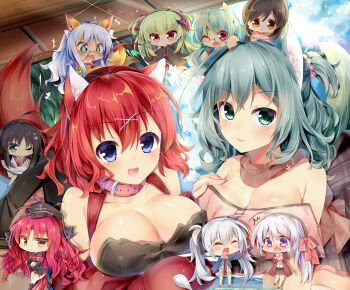 2020 6+girls :> :3 :d ^^^ ^_^ absurdres ahoge alternate_costume amairo_islenauts animal_ears aqua_hair armband armpit_crease artist_self-insert ayachi_nene bare_shoulders beads belt_collar black_hair black_headwear black_jacket black_ribbon blue_eyes blunt_bangs blunt_ends blush braid breasts butterfly_hair_ornament casual chibi chibi_inset chibi_on_head cleavage closed_eyes closed_mouth clothing_cutout collar colored_eyelashes commentary_request company_connection crossed_arms crossed_bangs crossover dated_commentary dildo dracu-riot! elena_olegovna_owen embarrassed eyelashes fang fingernails glint green_eyes green_hair grey_hair hair_beads hair_between_eyes hair_ornament hair_ribbon hairclip hat highres hip_vent hitachi_mako holding holding_sex_toy imoe_(1017933989) jacket japanese_clothes kimono large_breasts long_hair long_sleeves looking_at_viewer lying masaki_gaillard medium_hair military_hat multiple_crossover multiple_girls murasame_(senren) no_bra nose_blush on_head on_stomach one_eye_closed one_side_up open_mouth original pink_collar purple_eyes red_armband red_hair red_tail ribbon riddle_joker sanoba_witch senren_banka sex_toy shikibe_mayu side_ponytail sidelocks single_braid sleeves_past_fingers sleeves_past_wrists smile standing sunlight tail tail_raised tareme tears thighhighs togakushi_touko twintails two_side_up upper_body very_long_hair wavy_hair wavy_mouth white_hair white_kimono white_thighhighs wolf_ears wolf_girl wolf_tail x_hair_ornament yarai_miu yellow_eyes yuzusoft