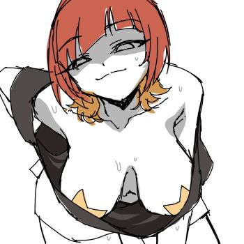 Rule 34 | breasts, digimon, digimon beatbreak, gerusyu, looking at viewer, loose clothes, loose shirt, pasties, sagging breasts, sakuya reina, shirt, short hair, smile, star (symbol), star pasties