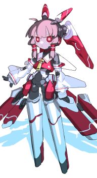 1girl absurdres brown_hair cheri_zao commentary commentary_request hakurei_reimu head_wings headgear highres japanese_clothes mechanical_wings necktie nontraditional_miko red_eyes ringed_eyes robot_ears robot_girl shirt simple_background sleeveless sleeveless_shirt solo symbol-only_commentary touhou white_background winged_arms wings