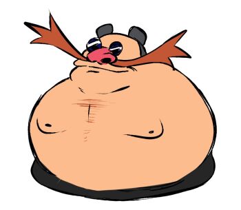 1boy bald big_nose black-framed_eyewear blue-tinted_eyewear chest_hair closed_mouth dr._eggman eyewear_on_head facial_hair fat fat_man full_body glasses goggles male_focus mustache nipples pince-nez rimless_eyewear round_eyewear round_image simple_background sketch solo sonic_(series) stellarspin sunglasses tinted_eyewear what white_background