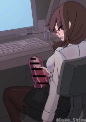 1futa 1other after_ejaculation animated artificial_vagina artist_name bar_censor black_skirt breasts brown_eyes brown_hair brown_pantyhose censored chair computer cum ejaculation futanari futanari_masturbation hair_over_shoulder light light_switch long_sleeves looking_at_penis masturbation matching_hair/eyes medium_breasts medium_hair miniskirt moaning nose office_lady on_chair open_mouth pantyhose penis red-framed_eyewear sanpaku sex_toy shirt shiwa_kou sitting skirt solo sound sweatdrop teeth tsurime twitching video walk-in white_shirt