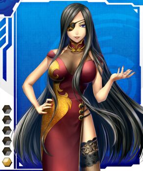 Rule 34 | 1girl, black hair, blue eyes, card (medium), china dress, chinese clothes, dress, eyepatch, long hair, tagme, taimanin (series), taimanin asagi battle arena all card gallery, taimanin asagi kessen arena