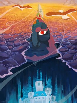 2024 absurdres beard bird boat castle connected_beard facial_hair flying forehead_jewel ganondorf green_hat hat helm helmet highres link mast nasagina nintendo ocean red_eyes sail split_ocean the_king_of_red_lions the_legend_of_zelda the_legend_of_zelda:_the_wind_waker toon_link underwater_city watercraft