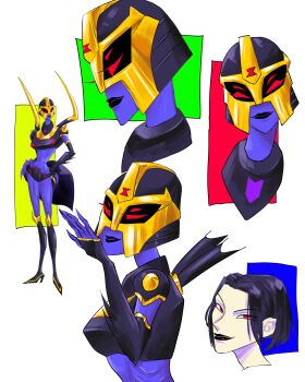 1girl absurdres arthropod_girl arthropod_limbs black_hair black_lips blackarachnia colored_skin decepticon extra_eyes fingernails hands_on_own_hips high_heels highres humanization humanoid_robot insect_girl insignia metal_skin narrow_waist o_0_o_o pale_skin purple_skin red_eyes robot robot_girl sharp_fingernails short_hair spider_girl transformers transformers_animated