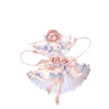 1girl :d alice_margatroid bare_shoulders bell blonde_hair blue_bow blue_eyes blue_vest bow breasts cleavage collarbone collared_shirt detached_sleeves doll_joints dress dress_bow flower formal_clothes frilled_hairband frills full_body game_cg hairband high_heels highres jacket joints looking_at_viewer medium_breasts non-web_source official_art open_mouth outstretched_arms pants petals pink_bow red_hairband rose second-party_source shanghai_doll shirt shoes simple_background smile solo standing standing_on_one_leg strapless strapless_dress string suit touhou touhou_gensou_eclipse transparent_background u_u_zan vest waistcoat white_dress white_flower white_jacket white_pants white_rose white_shirt white_shoes white_suit