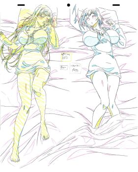 2girls ayane_shirakawa highres kotone_shirakawa multiple_girls official_art overflow_(anime) sketch