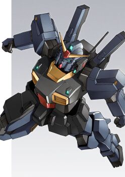 absurdres clenched_hands commentary_request flying green_eyes gundam gundam_mk_ii highres mecha mecha_focus mobile_suit no_humans radio_antenna robot science_fiction solo takahashi_masaki titans_(gundam) v-fin zeta_gundam