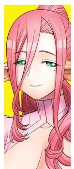 animal_ears breasts centaur green_eyes horse_ears horse_girl long_hair meamil_airagu mole mole_under_eye monster_girl monster_musume_no_iru_nichijou okayado pink_hair ponytail smile taur