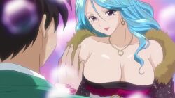 1boy 1girl animated anime_screenshot aono_tsukune audible_speech black_jacket blood blue_hair blush breasts brown_hair cleavage cleavage_cutout clothing_cutout demon_girl dress embarrassed english_audio flirting fur_trim grabbing_another&#039;s_breast grabbing_another&#039;s_breast groping groping_breast guided_breast_grab guiding_hand hand_on_breast jacket jewelry kurono_ageha large_breasts long_hair makeup mature_female nosebleed purple_eyes red_dress rosario+vampire rosario+vampire_capu2 shiny_skin sound video wavy_hair