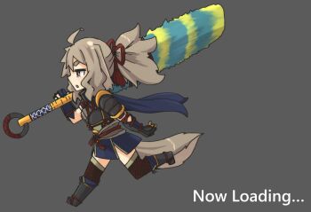 1girl armor breastplate check_clothing clothing_request commentary_request full_body highres holding holding_weapon huge_weapon japanese_clothes long_hair long_sleeves macbail original pelvic_curtain shoulder_plates simple_background solo weapon