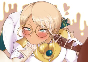 3boys blonde_hair blue_eyes blush bow brooch brothers censored clothed_male_nude_male coat collared_shirt colored_skin commentary cookie_run cookie_run:_ovenbreak cum cum_in_mouth cum_on_body cum_on_hair cum_on_upper_body dark-skinned_male dark_skin earl_grey_cookie fellatio formal_clothes glasses gloves green_eyes green_ribbon hair_bow hair_ribbon half-closed_eyes handjob heart heart-shaped_pupils heart_censor highres humanization irrumatio jewelry lapels leaning_forward long_hair looking_at_another low_ponytail male_focus multiple_boys nohtuy notched_lapels nude oral pale_skin pants parted_bangs pawn_black_cookie pawn_white_cookie penis penis_grab ponytail precum ribbon round_eyewear shirt siblings sidelocks simple_background solo_focus suit symbol-shaped_pupils tailcoat trap twins two-sided_fabric veins veiny_penis vest white_background white_coat white_gloves white_pants white_shirt white_skin white_suit white_tailcoat white_vest yaoi yellow-framed_eyewear