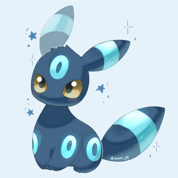 alternate_color animal_focus artist_name black_fur closed_mouth commentary_request facial_mark forehead_mark gen_2_pokemon grey_background highres iwasi_29 nintendo no_humans pokemon pokemon_(creature) shiny_pokemon sitting sparkle star_(symbol) tail twitter_username umbreon yellow_eyes
