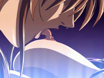 00s 2004 2girls animated animated_gif anime_screenshot bible_black bible_black_new_testament breasts brown_hair grabbing_another&#039;s_breast groping ichikawa_aki imari_kurumi large_breasts licking_nipple long_hair multiple_girls nipple_stimulation nipples purple_hair shin_bible_black side_ponytail sidelocks tagme yuri