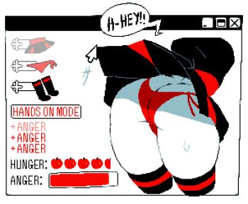 1boy angry ass ass_focus butt_crack clothes_lift crossdressing crossdressing_(mtf) cursor dizzyspells lower_body original out-of-frame_censoring panties pixel_art red_panties scythe_(dizzyspells) skirt skirt_lift solo speech_bubble stats trap underwear upskirt user_interface window_(computing)