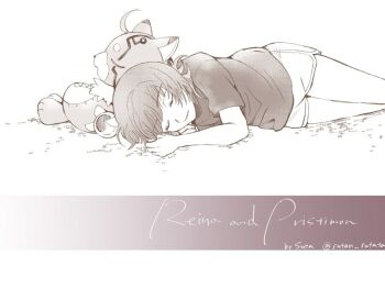 digimon digimon_(creature) digimon_beatbreak lying pristimon sakuya_reina short_hair sleeping sutan_sutata
