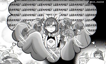 2girls apron bam_okei1112 blunt_bangs bow bowtie braid braided_ponytail clone_harem commentary dark-skinned_female dark_skin english_commentary gloves hat hat_ornament jacinthe_(pokemon) lebanne_(pokemon) long_braid long_hair maid maid_apron master_and_servant mega_stone multiple_girls nintendo pokemon pokemon_legends:_z-a shared_thought_bubble sleep_mask smile speech_bubble thought_bubble white_gloves