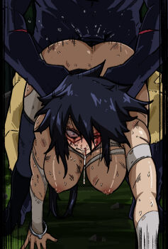 black_hair blood blood_on_face blue_eyes boku_no_hero_academia breasts defeat hanging_breasts highres large_breasts long_hair mark_gavatino mask midnight_(boku_no_hero_academia) rape ryona sex sex_from_behind torn_clothes