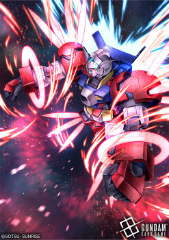 aqua_eyes armor commentary_request copyright_logo copyright_name copyright_notice crost energy_ring gundam gundam_age gundam_age-1 gundam_age-1_titus gundam_card_game humanoid_robot logo mecha mobile_suit no_humans official_art robot science_fiction shoulder_armor solo space v-fin